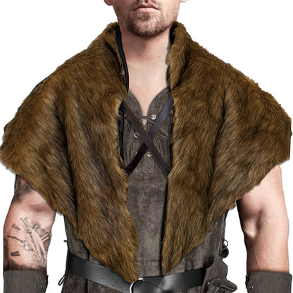 Brown Faux-Fur Costume Shoulder Mantle with Crossed Chest Straps and Pictured 35.4-Inch Width