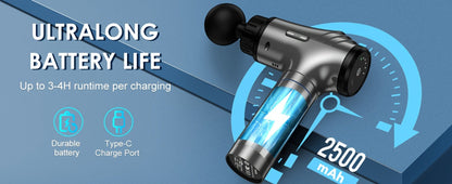 GVBER Handheld Massage Gun in Black with Six Interchangeable Heads, Rear Display and USB-C Charging Port