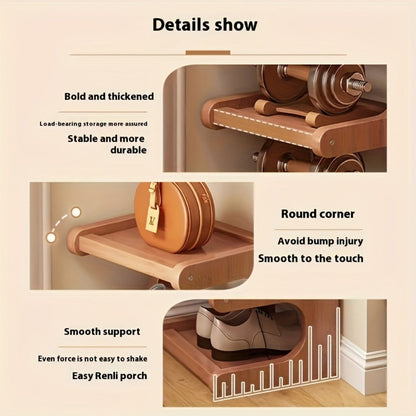 Natural-Color Seven-Layer Bamboo-Labeled Shoe Rack with Narrow Freestanding Corner Layout Design