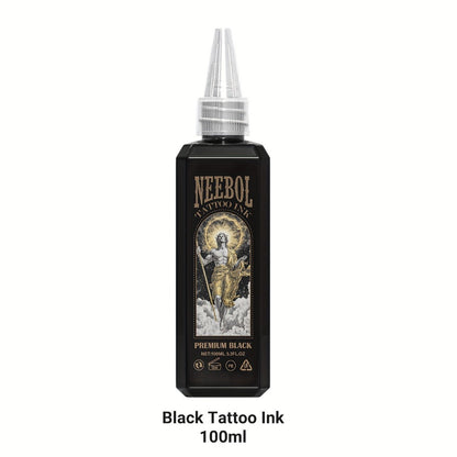 Black Tattoo Ink 3.38oz 100ml - Neebol Premium Super Dark Formula for Outlining Shading Blending, Long-Lasting Fade-Resistant Body Art Ink for Professional Tattoo Artists & Beginners