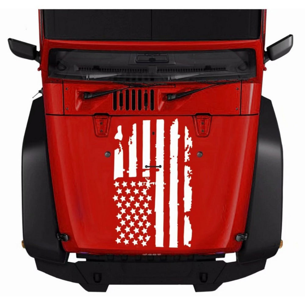 American Flag Car Hood Vinyl Decal Sticker - Distressed USA Flag Stripe Graphic, 35x20 Inch Universal Fit for Car, SUV, Truck Hood, Door, Window & Windshield, Patriotic Car Modification Gift (Black or Transparent)