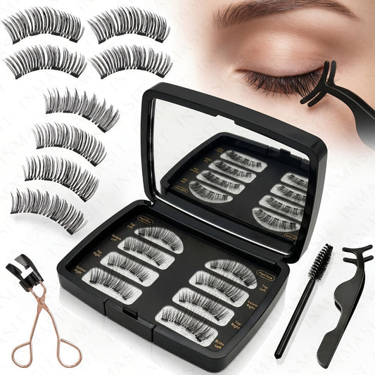 3D Quantum Magnetic Lash Clusters Kit 8Pcs — No Glue False Eyelashes with Applicator Tweezers & Brush, 2 Styles Reusable Beginner-Friendly Natural Lash Set for Daily Makeup, Parties & Valentine Gift