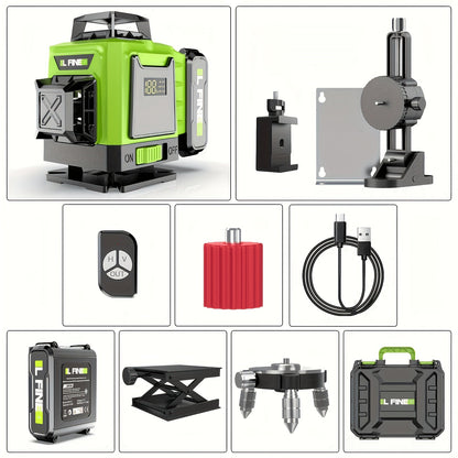 16-Line-Labeled Laser Level Packages in Five Red or Green Housing and Tripod Configurations