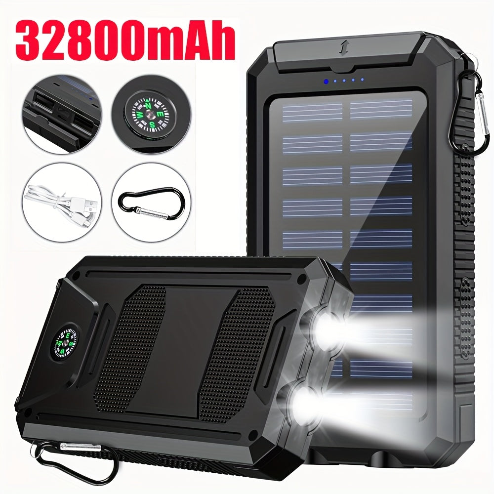 32800mAh Solar Power Bank 6 Outputs Wireless Charger – 4 Built-In Cables Dual Flashlights 15W Fast Charging, 32800 38800mAh External Battery Pack for Travel Camping GPS Emergency iPhone 17 Android