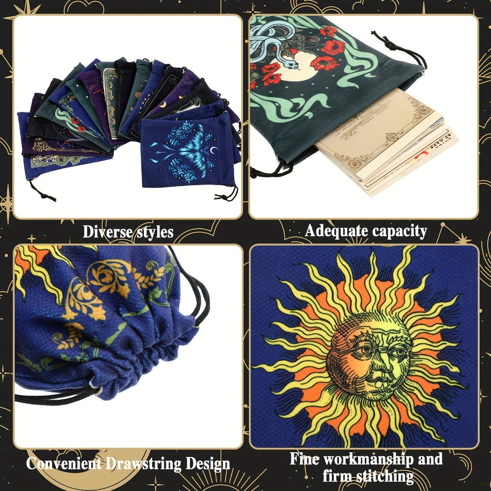 Velvet Tarot Card Drawstring Pouches, 16-Piece Set in 7.1 x 5.9 Inch Size for Cards, Dice, Crystals and Jewelry Storage