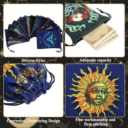 Velvet Tarot Card Drawstring Pouches, 16-Piece Set in 7.1 x 5.9 Inch Size for Cards, Dice, Crystals and Jewelry Storage