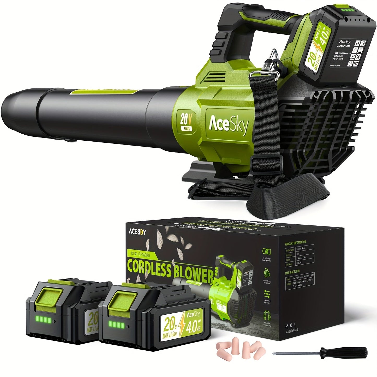 Cordless Leaf Blower 580CFM 160MPH, 2×4.0Ah Battery Powered, 3-Speed Adjustable, Lightweight Ergonomic Design with Shoulder Strap & Extension Nozzle for Lawn Yard Patio