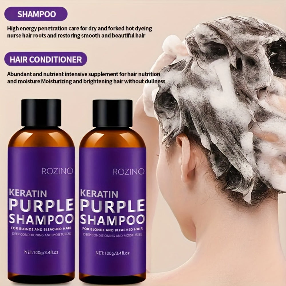 ROZINO-Labeled Purple Shampoo and Conditioner Two-Piece Set in 100g Bottles with Matching Presentation Box
