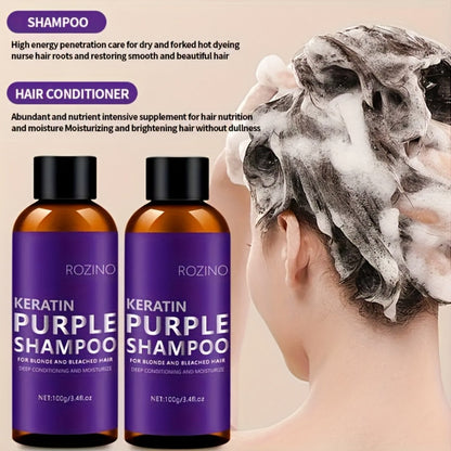 ROZINO-Labeled Purple Shampoo and Conditioner Two-Piece Set in 100g Bottles with Matching Presentation Box