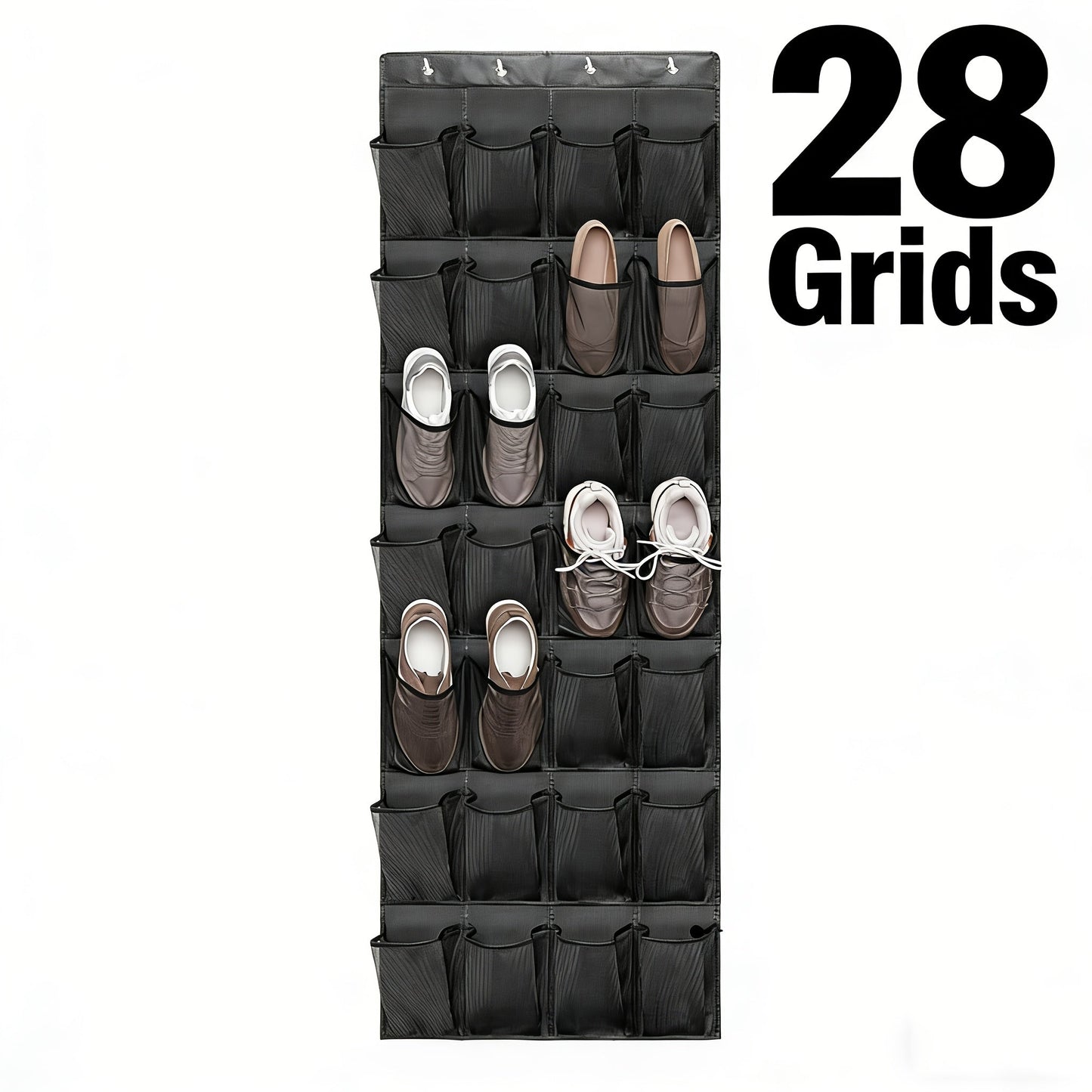 Over Door Shoe Storage Organizer with 28, 35 or 40 Mesh Compartments and Included Hooks for Home Organization