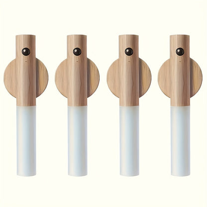 Motion Night Light Rechargeable LED – IPX4 Waterproof Wood Grain & Walnut Under Cabinet Step Lamp for Staircase, Hallway, Wardrobe, Closet & Indoor Walls (2 or 4 Pack)