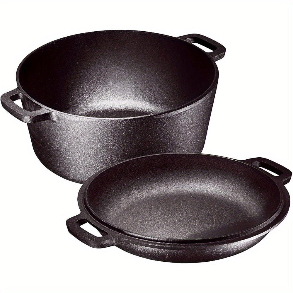 5QT Pre-Seasoned-Labeled Cast Iron Dutch Oven with Reversible 2QT Skillet Lid and Dual Loop Handles