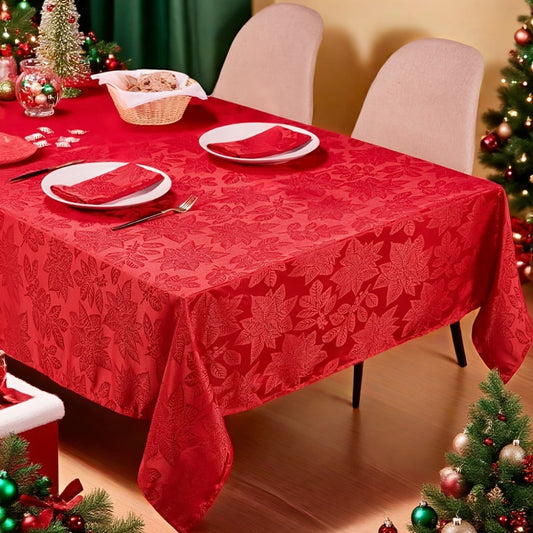 Tablecloth Red Floral Jacquard Rectangle Cover with Stitched Borders in Three Holiday Sizes