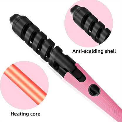 Automatic Spiral Curling Iron Ceramic Anti-Tangle – Professional Auto Curler One-Button Easy Operate Hair Styling Tool with Comb & 2 Clips for All Hair Types – Blue, Pink