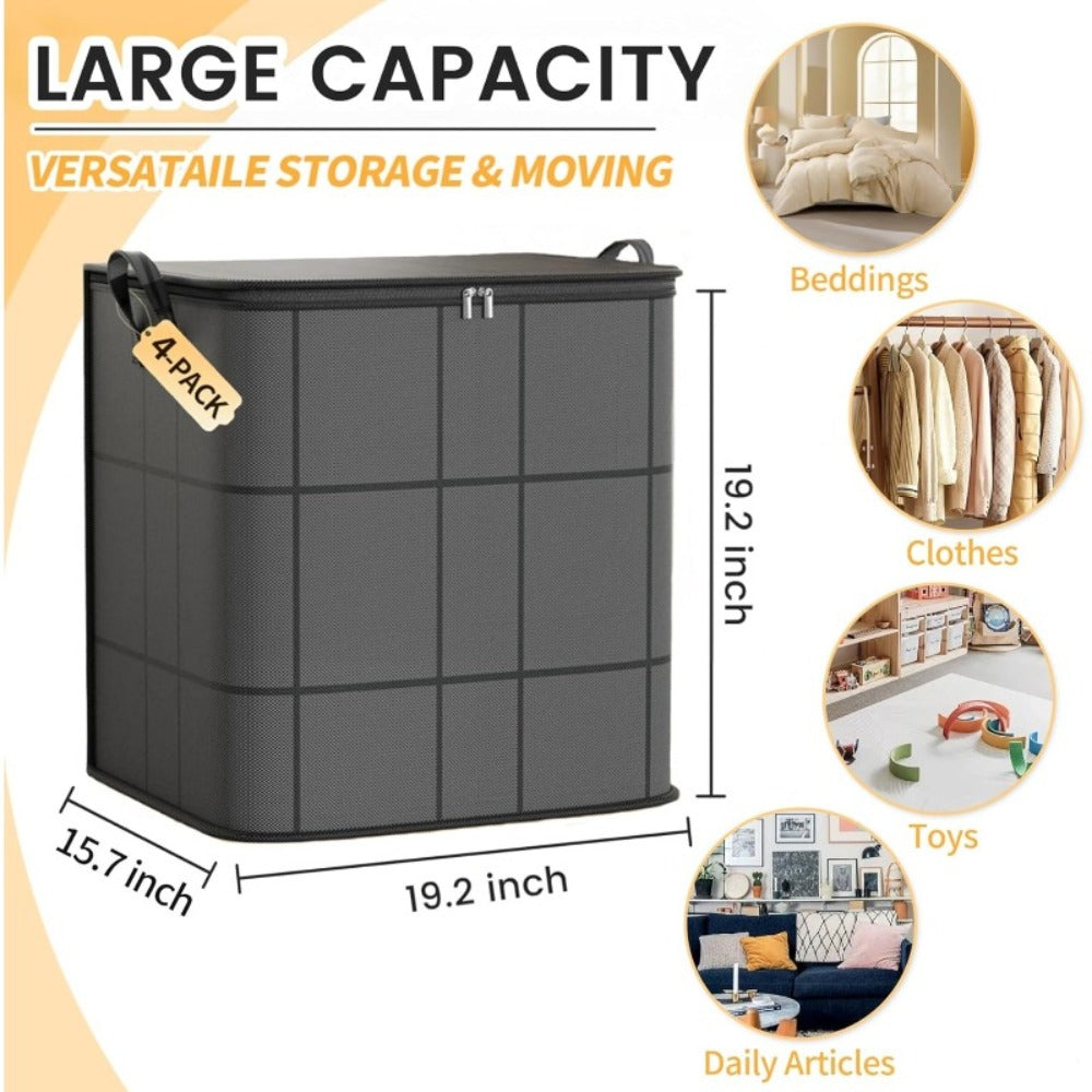 Large Clothes Storage Bags 3 Pack – Collapsible Closet Organizer Bins with Reinforced Handles & Sturdy Zippers for Clothing Blankets Comforters Under Bed Storage