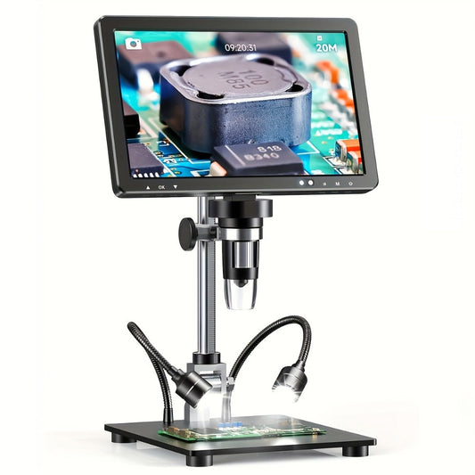 10.1 Inch Digital Microscope 2000X Magnification, 20MP IPS Screen Coin & Soldering Microscope with 10.4-Inch Extended Stand, USB PC Compatible, Electronic Inspection Microscope – Holiday Gift for Men