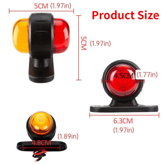 LED Side Marker Lights 2pcs 12-24V – Universal Truck Trailer Pickup Warning Indicator Lamp, Tail Light & Side Light, Red+Yellow / Red+White, DC 12-24V