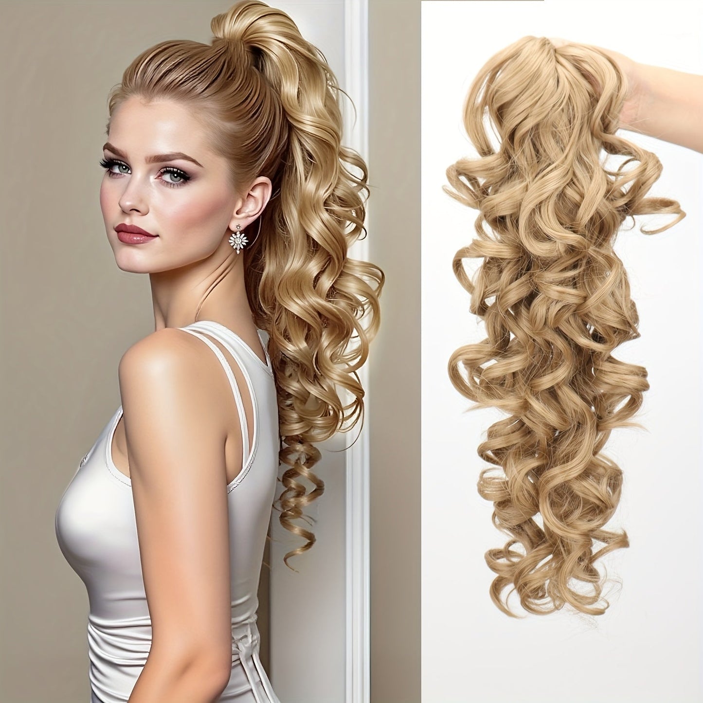 Hair Extensions Kinky-Curly 16-Inch Synthetic Ponytail with Claw Clip and Seven Color Options