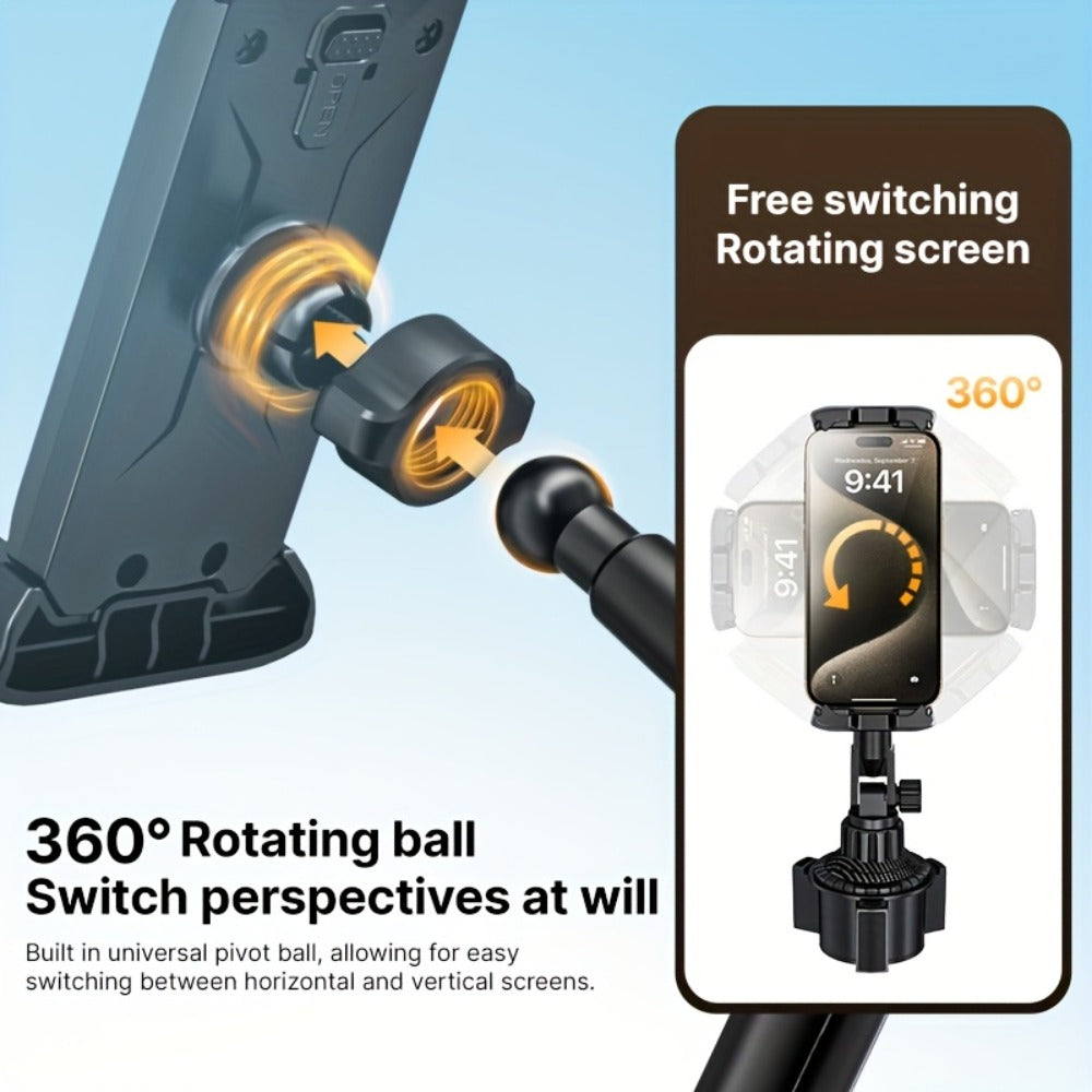 TP08 Cup-Base Car Phone Mount with Expanding Lower Base and Adjustable Clamp for 4–13-Inch Devices