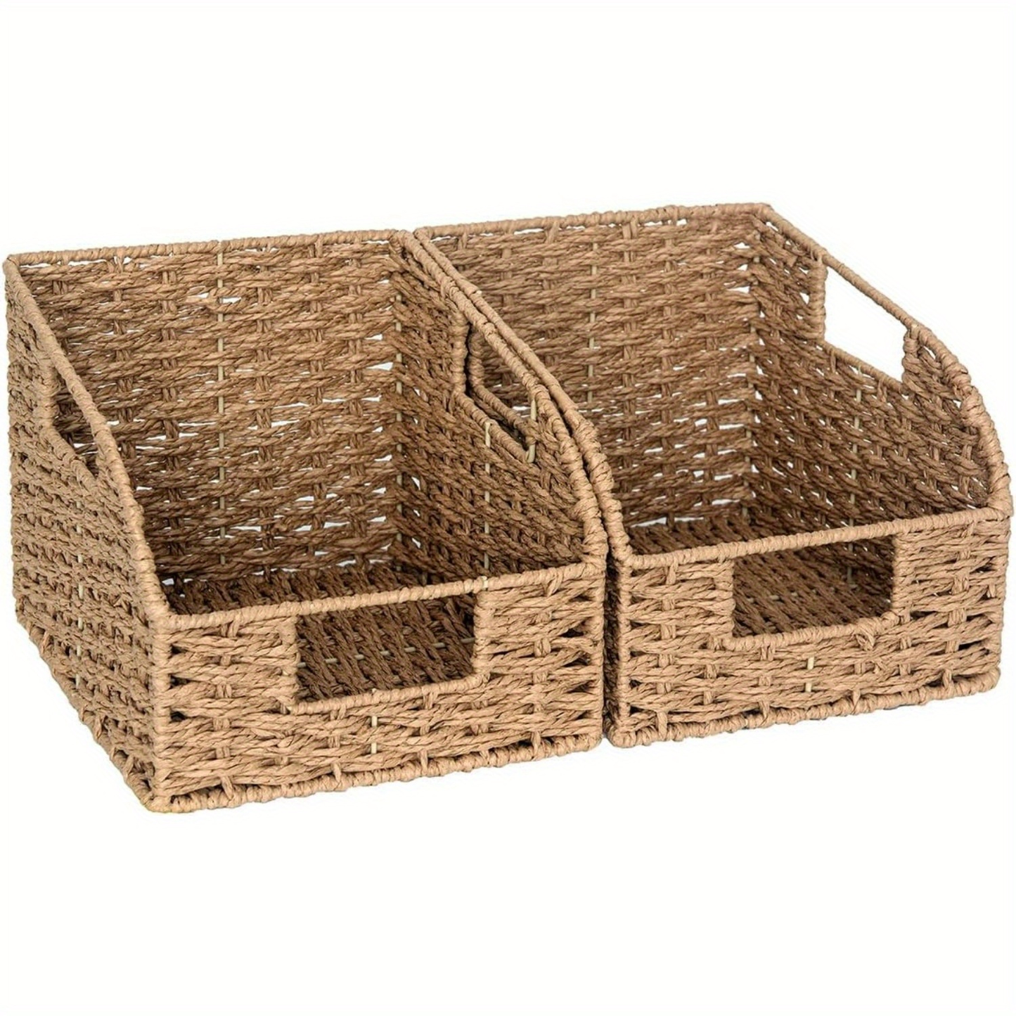 Wicker Storage Baskets 2-Pack - Water Hyacinth & Seagrass Pantry Organizer Bins for Shelves, Kitchen, Bathroom, Bedroom, Boho Home Decor