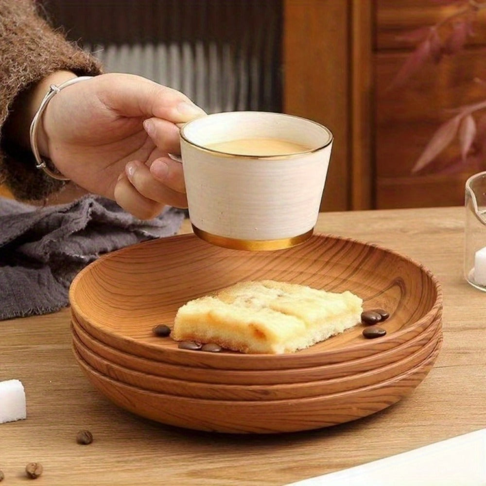 10pcs Wood Grain Dinner Plates Set - Round Striped Plastic Serving Trays for Home Kitchen Dessert Shop Restaurant | Fruit Tray Tea Tray Cake Plate Snack Dish