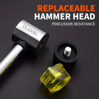Double-Head Soft-Face Mallet with Steel Handle, Rubber Grip and Four Replaceable Head Sizes