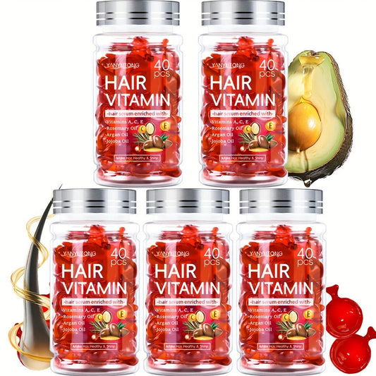 Argan Oil Hair Growth Vitamin Capsules with Keratin & Vitamins A C E B – Anti-Frizz Nourishing Hair Essence for Dry, Damaged & Curly Hair, Unisex Scalp Treatment, 40PCS / 40PCS×5