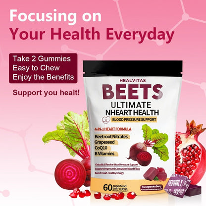 Beetroot Chewable Tablets with Natural Nitrates & Concentrated Beet Root Extract - Supports Circulatory System, Nitric Oxide Production & Cardiovascular Health - Dietary Supplement