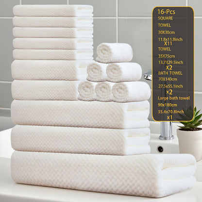 Towel Set 16 Piece 300GSM Coral Fleece Bath Towels and Washcloths in 11 Solid Colors for Home and Guest Use