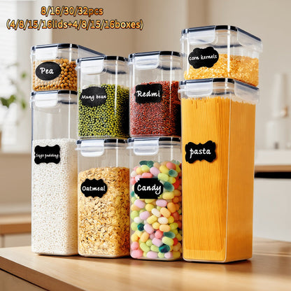Airtight Food Storage Containers with Lids, BPA Free Leakproof Stackable Kitchen Organizer Set for Grain Nuts Cereal Pasta Dog Cat Food, with Labels & Marker