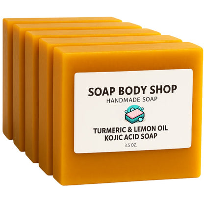 Kojic Acid Turmeric Soap Bar Handmade 3-Pack & 5-Pack – Lemon Oil Coconut Oil Goat Milk Brightening Cleansing Bar for Face & Body Acne Dark Spots Hyperpigmentation Radiant Skin