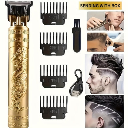 Retro T-Blade Wireless Hair Clipper for Men — Vintage Design Electric Trimmer Set with LED Display USB Charging Multiple Accessories, T9 T10 Models Bronze Gold Black, Grooming Gift for Him