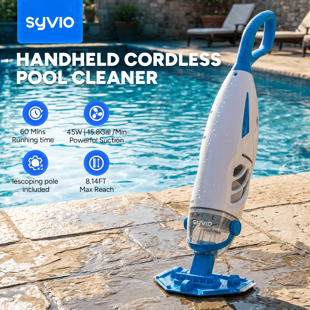 Cordless Pool Vacuum Cleaner with Telescopic Pole, 15.8 GPM Powerful Suction, 60-Min Runtime, Handheld Rechargeable Pool Cleaner for Above Ground & Inground Pools, Removes Leaves & Debris