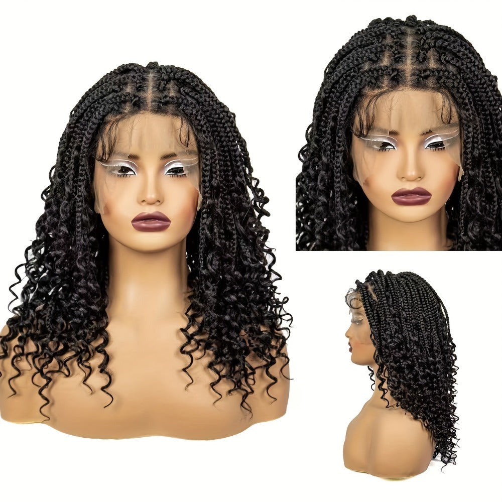 Sixteen-Inch Braided Wig with Full Lace Cap, Curly Ends and Four Black or Multicolor Checkout Options