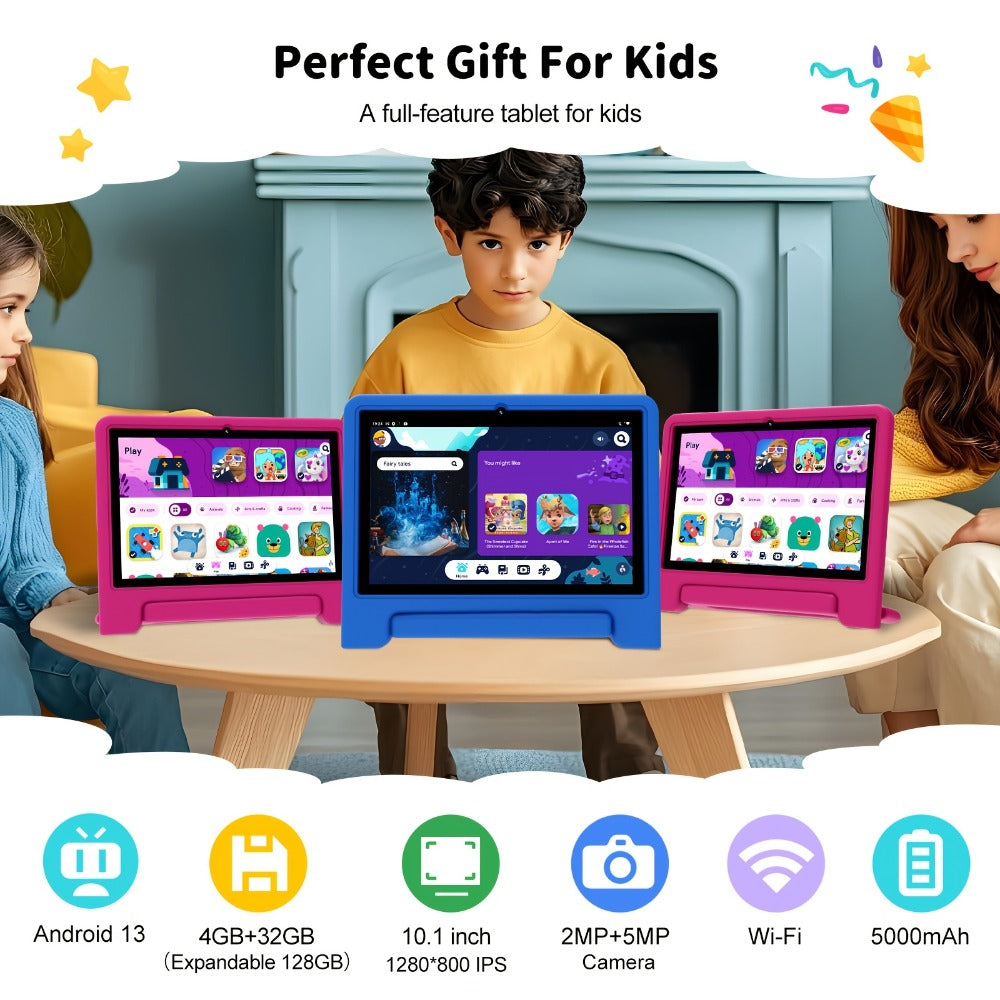 Kids Tablet 10.1 Inch with 6GB RAM, 64GB Built-In Storage, WiFi 6, 5000mAh Battery and Protective Case