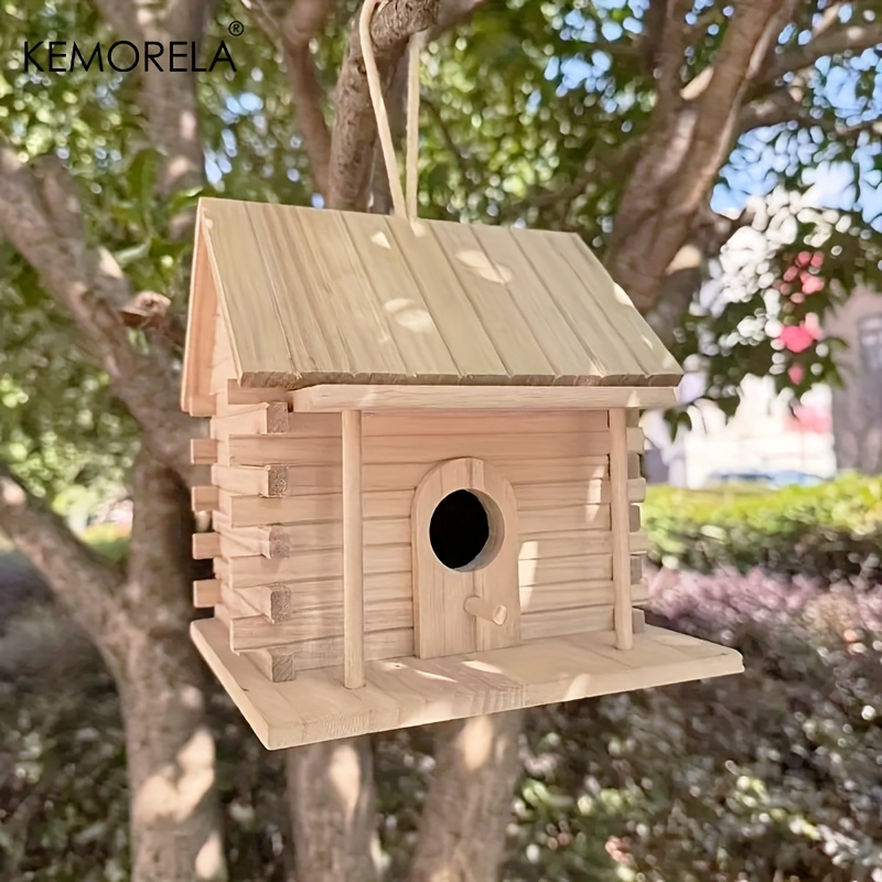 Wooden Bird Nest Breeding Box for Parrots & Small Birds - Hanging Outdoor Cage Accessory, Natural Solid Wood Birdhouse, Cozy Woodland Cabin Design, Durable Aviary Nesting House