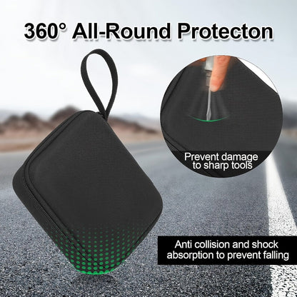 Mini Printer Carrying Case with Zippered Hard Shell, Mesh Pocket and Wrist Strap in Black Pictured