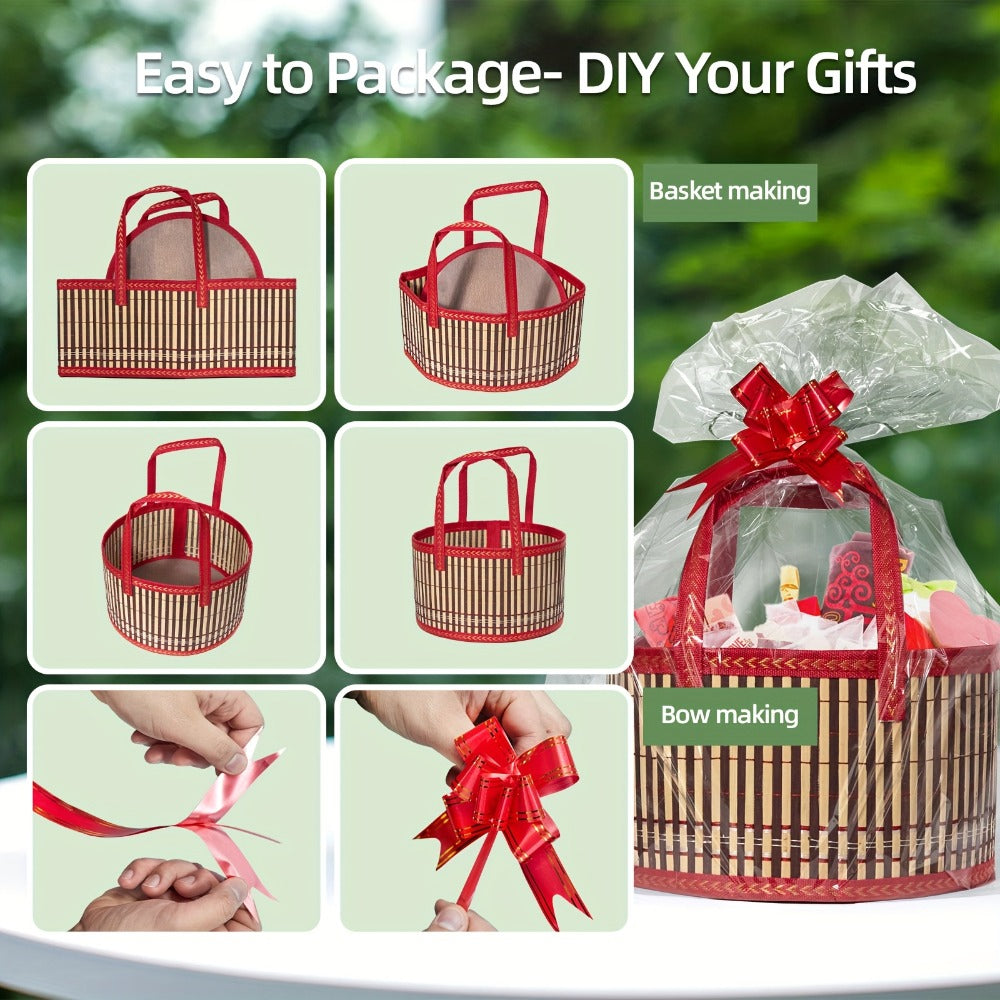Bamboo Storage Baskets 6-Pack in Oval or Round Shapes with Nine Color and Shape Variants for Home Organization