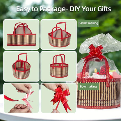 Bamboo Storage Baskets 6-Pack in Oval or Round Shapes with Nine Color and Shape Variants for Home Organization