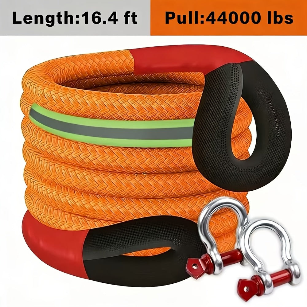 Recovery Tow Strap Heavy Duty - Up to 48000 LBS Break Strength, Kinetic Tow Rope with 2 D-Ring Shackles, Reflective Safety Flag & Storage Bag, for Truck Jeep ATV SUV UTV Off Road
