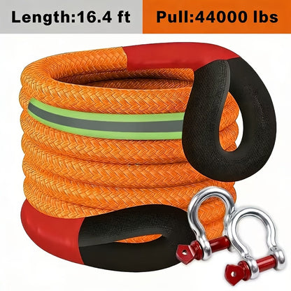 Recovery Tow Strap Heavy Duty - Up to 48000 LBS Break Strength, Kinetic Tow Rope with 2 D-Ring Shackles, Reflective Safety Flag & Storage Bag, for Truck Jeep ATV SUV UTV Off Road