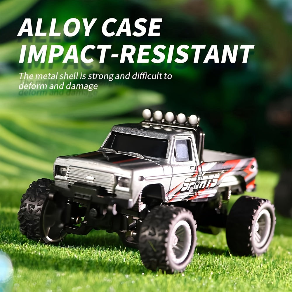 Remote Control Car, 1:64 Scale Alloy Mini Off-Road Truck with 2.4GHz Control, Shock Suspension, Running Lights and Five Colors