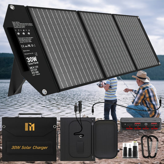 Foldable Solar Charger Panel 30W/60W/100W/200W – 18V MC4, Dual USB-A Quick Charge & USB-C PD 18W, Portable Solar Panel for Camping, RV, Overlanding & Off-Grid