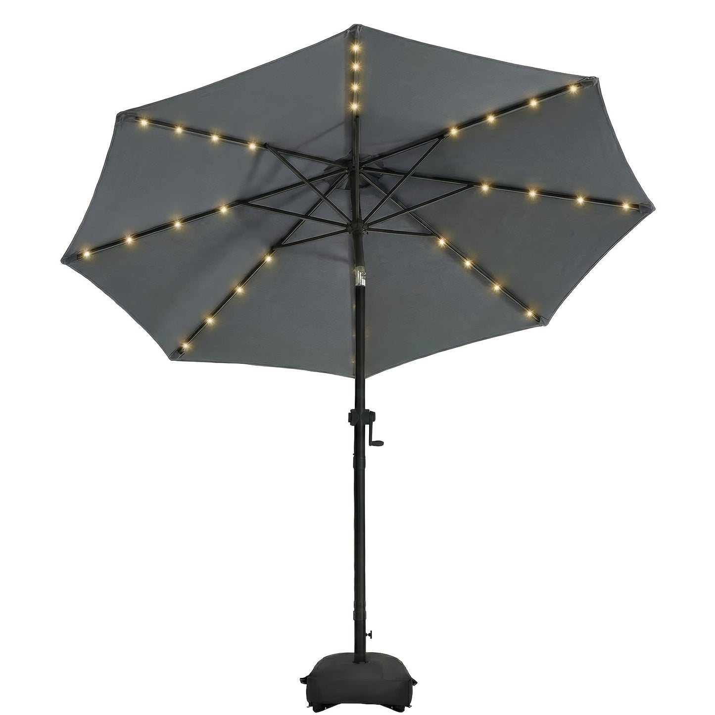 Patio Umbrella 9FT Solar LED Style with 32 Lights, Double Vent, Push Tilt, Crank and Eight Color Options