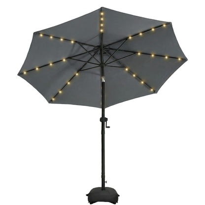 Patio Umbrella 9FT Solar LED Style with 32 Lights, Double Vent, Push Tilt, Crank and Eight Color Options