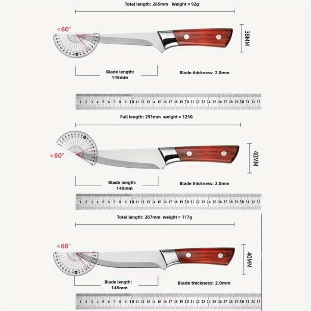 Kitchen Knife Set 3-Piece Hand-Forged Stainless Steel Boning, Fillet and Carving Knives with Optional Sheath