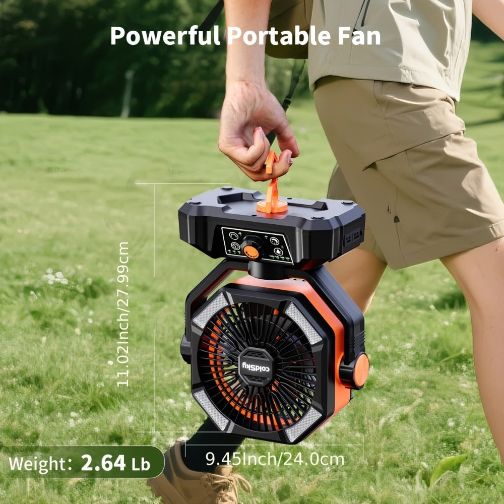 Camping Fan Battery Powered 20000mAh, Dual Motor 8-Speed Portable Tent Fan with Remote Control, 4 LED Lanterns and Hanging Hook, Rechargeable Outdoor Fan for Camping, Power Outage, Construction Site