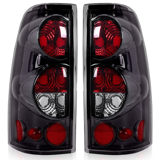 Tail Lights for Chevy Silverado 1500 2500 3500 1999-2006 & GMC Sierra 1999-2003 – Direct Replacement Pair | Black Housing | Smoked Gray / Red / Smoked Lens Options