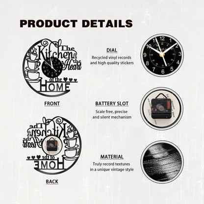 Coffee-Themed Vinyl Record Wall Clock with Cutout Lettering and Standard or LED Light Configuration