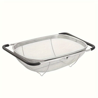 Stainless Steel Colander Expandable Fine Mesh Drain Basket Strainer for Vegetables Fruits Pasta Rice Kitchen Sink Washing Bowl Food Strainer